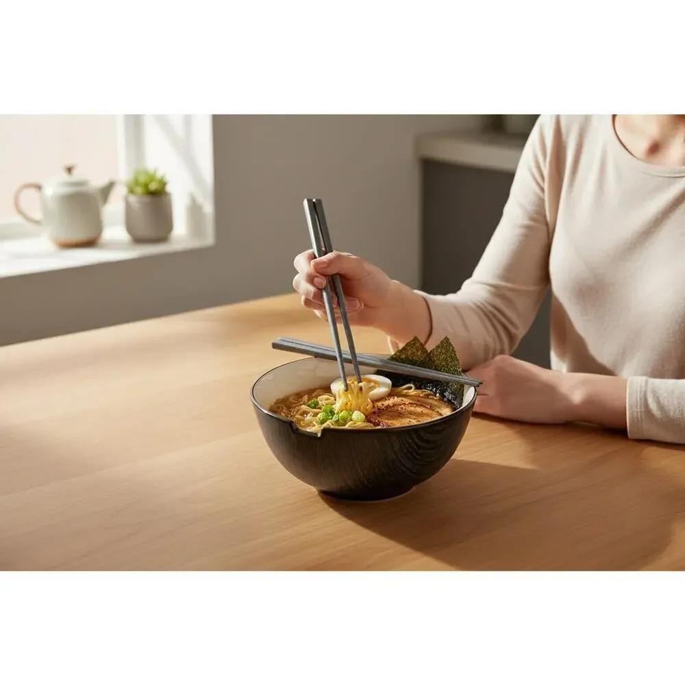 NWT Room Essentials Stoneware Bowl with Chopsticks Black White Target